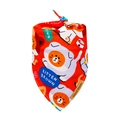 Cute cartoon cat print pet bandana in vibrant orange with Kitten Brown label - M / Red Background Kitten