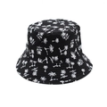 Chapeau bob réversible avec imprimé cocotier blanc sur tissu noir pour protection solaire - M (56-58cm) / Noir