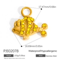 18K gold plated stainless steel tropical fish pendant with yellow crystals, 17.47mm size - Yellow Diamond Fish Pendant PJ93207B