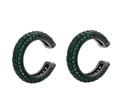 Minimalist C-shaped ear cuffs in black finish with pavé set green crystals - Black Gold Plated - Green Zirconia
