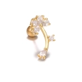 Gold stainless steel flower helix earring with sparkling zircon petals and curved leaf - Gold (EGD0890)