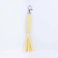 Handmade yellow braided cotton rope keychain with metal clasp and fringe tassel - Light Yellow