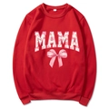Red Mama Est 2025 Coquette hoodie with pink bow print and MAMA lettering in size M - Red Slogan