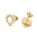 Elegant gold heart earrings with sparkling cubic zirconia crystals on white background - Gold Heart Clear Zirconia Stud Earrings (KE98403-K)