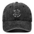 Casquette vintage en coton gris foncé délavé avec broderie Be Nice Or Go Away smiley - Réglable / Noir