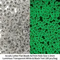 Luminous 4x7mm acrylic alphabet beads showing glow in the dark effect for DIY jewelry - 4x7mm (100 Pcs/Pack) / Luminous Transparent White & Black Letter Beads