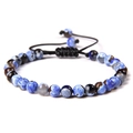 Verstellbares Armband mit 6mm blauen und schwarzen Naturachat-Steinperlen - Blauer Feuerachat