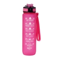 Pink 1000ml sports water bottle with time markers and motivational quotes - Rose Red