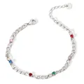 Bracelet chaîne en acier inoxydable avec six pierres de zircone rondes multicolores - Bracelet Gourmette Zircon Multicolore Argenté (GAK804)