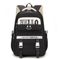 Zwarte schoolrugzak voor meisjes met grote capaciteit en Hello smiley-ontwerp - Zwart