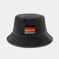 Close-up of Germany flag embroidery on a washed grey denim bucket hat with metal eyelets - One Size / Germany Flag Black