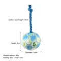 Blue and white plush squeaky dog toy with durable cotton rope handle for chewing and play - Blue Rope Ball