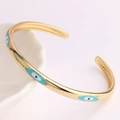 Verstellbares goldenes Manschettenarmband mit blauem Emaille-Auge auf weißem Porzellan - 18K Gold / Himmelblauer Stil (SL114-1)