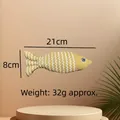 Fish-shaped plush pet toy with yellow wavy patterns for cats and dogs, 21cm long - Light Yellow Catnip Fish (Silent)