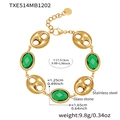 Detalle de pulsera de acero inoxidable bañada en oro de 18k con piedras de cristal verde - Pulsera / 17.5+3cm / Dorado/Verde