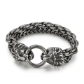 Bracciale a doppio strato in acciaio inossidabile intrecciato con teste di leone rétro - Argento Antico