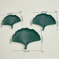 Three-piece set of dark green ginkgo leaf shaped ceramic trays in various sizes - Three-Piece Set / Dark Green