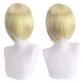 Korte lichtgouden bobpruik voor cosplay, glad steil haar op een mannequin-buste - Warm Goud