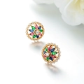 Elegant gold flower earrings with multicolor marquise gems and white zircon inlay - Color Gem Floral Pave / Gold