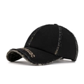 Cappellino da baseball in denim nero invecchiato con dettagli leopardati e ricami - Nero