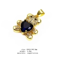 Golden teddy bear pendant with heart-shaped blue zircon and pavé white crystals - Style B Blue