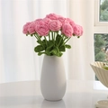 Pink hand-crocheted roses in white vase with minimalist yarn flower arrangement - Pink