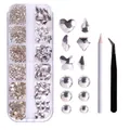 12-grid box of silver glass nail art rhinestones with picker pen and tweezers tool set - Clear Crystal with Tweezers & Pen (ZSHZ-214 with Tools)