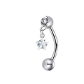 Silver curved barbell piercing with sparkling star-shaped cubic zirconia dangle pendant - Zircon Star