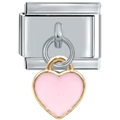 DIY stainless steel link bracelet charm with pink enamel heart pendant in silver and gold - 0014-pink Heart