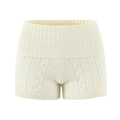 Women's cream white cable knit high waist shorts with ribbed waistband and soft texture - S / White Shorts