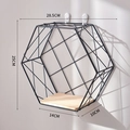 Nordic black hexagonal wall shelf with wooden base and metal mesh, size 28.5x25cm - Large / Black