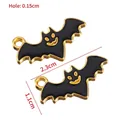 Pair of black enamel bat charms with gold edges for Halloween jewelry making, 2.3cm - Black Bat