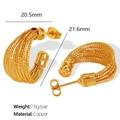 Orecchini a cerchio multistrato in rame dorato con trama floreale di lusso - Orecchini Oro (EH98 Gold Earrings)