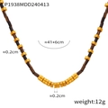 Bohemian natural stone beaded titanium steel gold plated necklace, colorful variant style. - P1938 - Gold