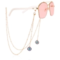 Pink lens sunglasses with gold chain featuring blue devil eye bead accents - 7#-Round Evil Eye Style