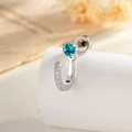 Boucle d'oreille en forme de U en acier avec pierre bleue et zircons micro-pavés - Bleu Marin (Pièce Unique)