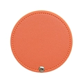 Round orange PU leather pocket makeup mirror with lychee texture and snap fastener - Orange