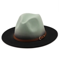 Gradient mint green to grey wool felt fedora with a wide brim and leather belt - M (56-58cm) / Mint Green/Grey/Black Gradient (07)