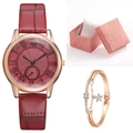 Detalle de reloj oro rosa con números romanos y pulsera estrella en caja de regalo - Reloj + Pulsera + Caja / Rojo