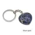 Natural Blue Spot Stone heart keychain with polished finish and silver metal ring - Blue Spot Jasper