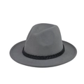 Close-up of grey wool fedora hat with a thick black chain band on white background - Coffee with White Chain