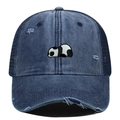 Washed denim baseball cap with panda embroidery and breathable mesh back in dark blue - Adjustable / Navy Blue