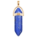 Detail shot of a hexagonal blue lapis lazuli crystal pendant with a gold finish setting - Gold O-Chain / Lapis Lazuli (Synthetic)
