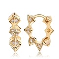 Minimalist geometric jagged gold hoop earrings with white zircon accents on white background - Gold