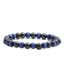 Blue matte tiger eye and black hematite beaded bracelet with elastic cord for unisex - Blue Cat's Eye