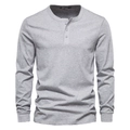 Maglia Henley grigia a maniche lunghe da uomo in cotone lavorato a maglia premium - XS / Grigio chiaro