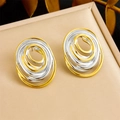 Two-tone gold and silver twisted oval spiral stud earrings in a minimalist jewelry box - Spiral Oval Two-tone Stud Earrings(E6196)