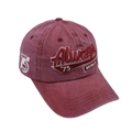 Dettaglio del cappellino da baseball bordeaux lavato con ricami retrò e finitura invecchiata - Taglia Unica(Regolabile) / Borgogna