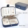 Navy blue double-layer portable jewelry box with velvet lining and storage slots - 16*11*5cm / Dark Blue