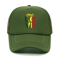 Detail of olive green trucker hat with breathable mesh and one LOVE reggae print - M (56-58cm) / Army Green